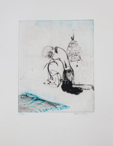 Konstnär Helene Billgren. Konstverk benämning HBI2 ‘Akrobat’, etsning, 39x53 cm, upplaga 250. Våga Se - Konst