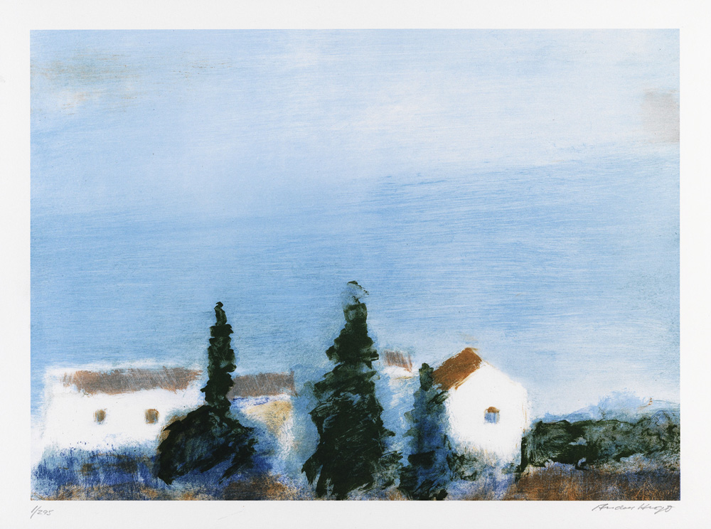 Anders Hugo - AHU 3 “Sydländskt Landskap” Litografi, Pappersmått 42,7x32,2 cm, Bildmått 28 X 38,7 cm Upplaga 295, Våga Se Konst.