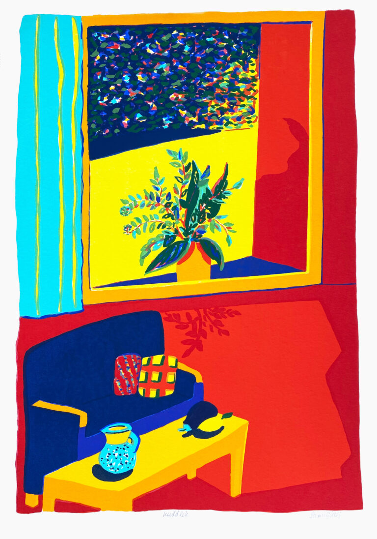 Susan Gillhög. Benämning: SG3 ’Kuddlek’.Serigrafi, 50×35 cm, upplaga 250