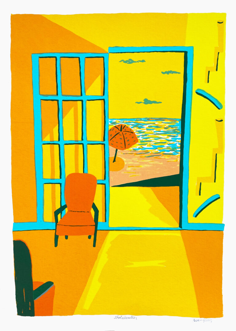 Susan Gillhög, Benämning: SG1, ’Stolskvaller’. Serigrafi, 50×35 cm, upplaga 250.